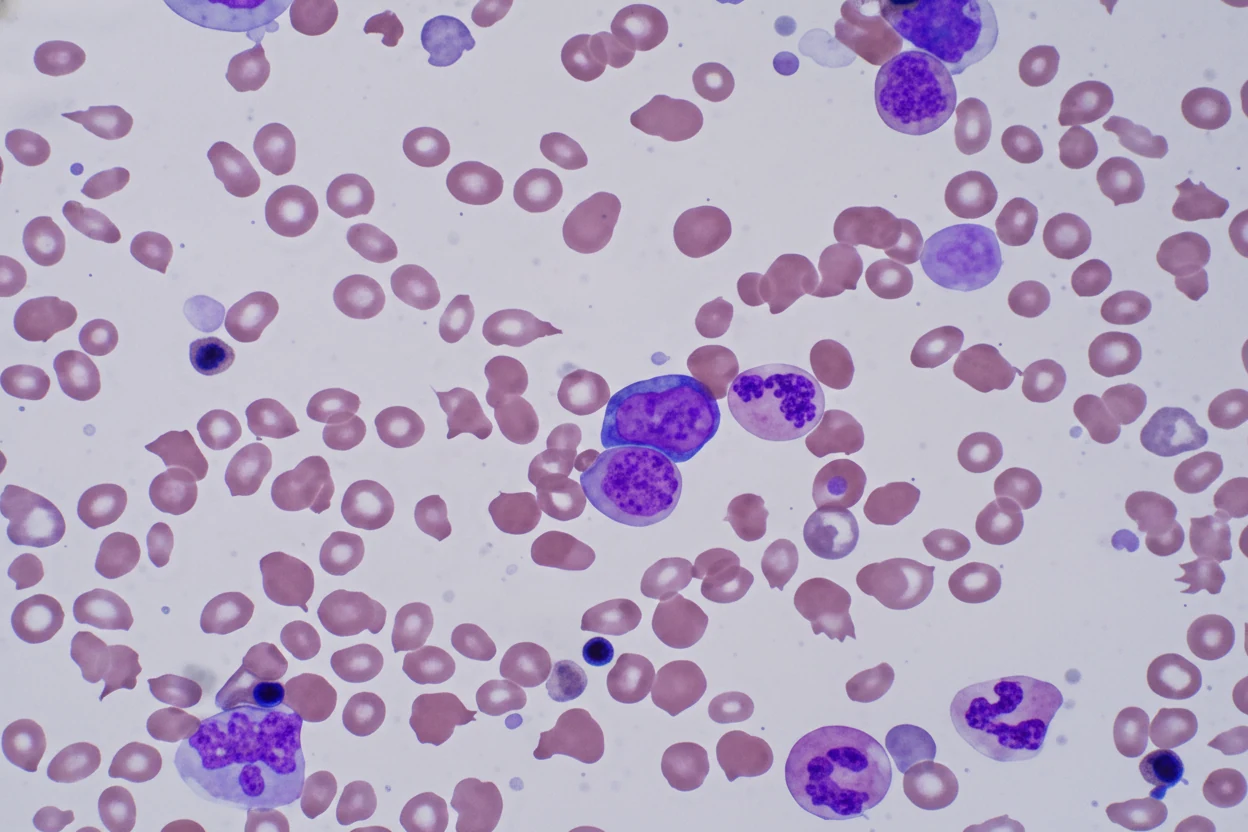 Figure 1.Peripheral blood smear.Nucleated red blood cells, are prominent.(Courtesy Dr.V.Penopoulos).